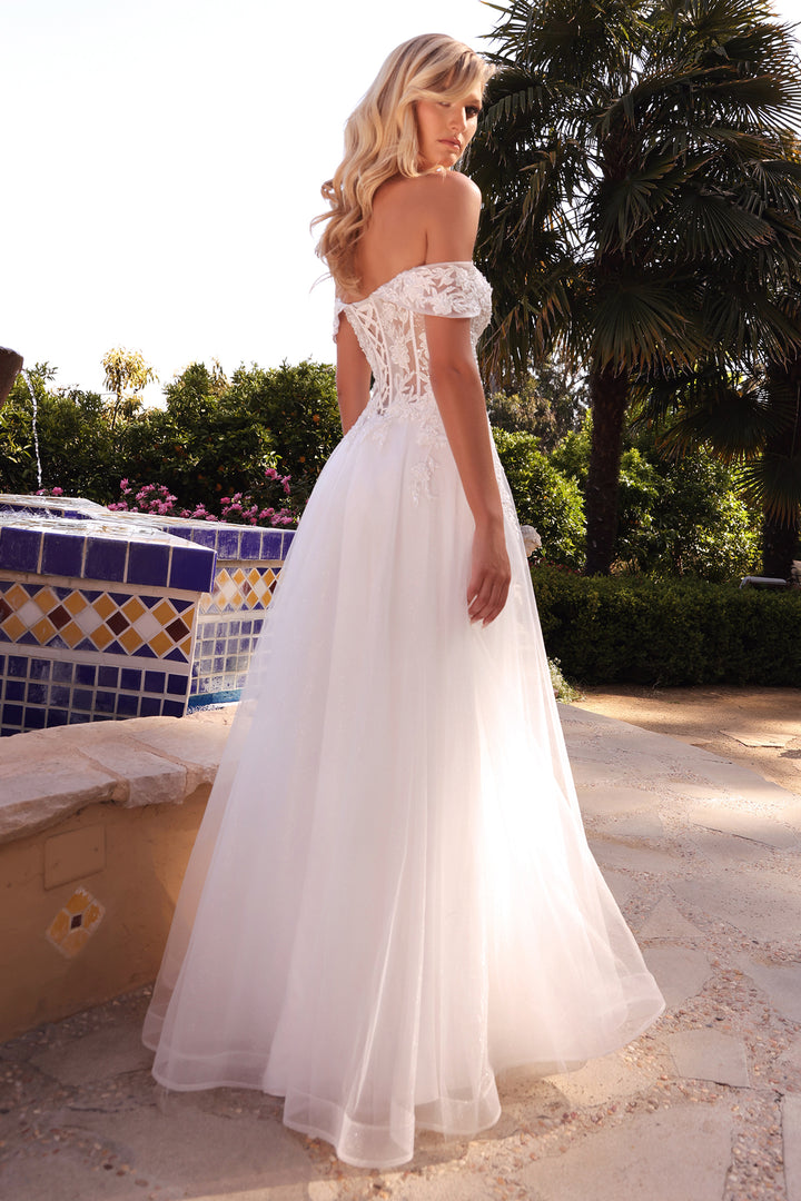 CINDERELLA DIVINE CD961W Lace Off-Shoulder Corset Bridal Gown