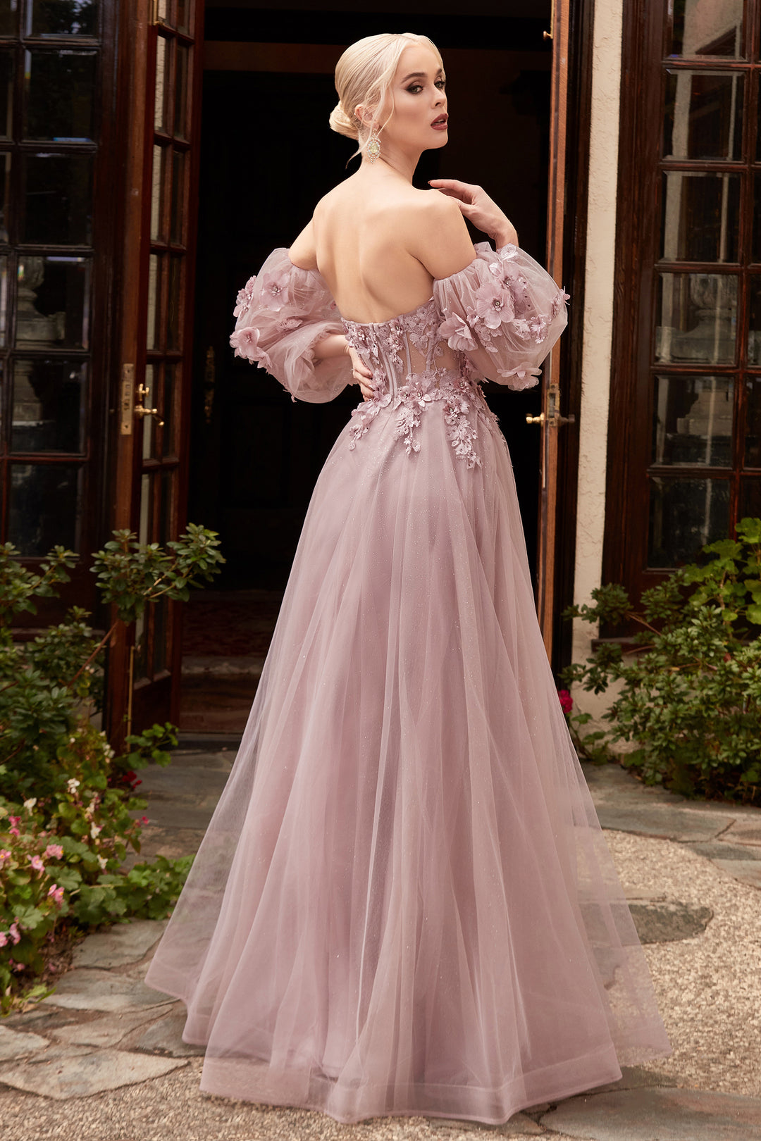 CINDERELLA DIVINE CD962 Strapless 3D Floral Corset Gown