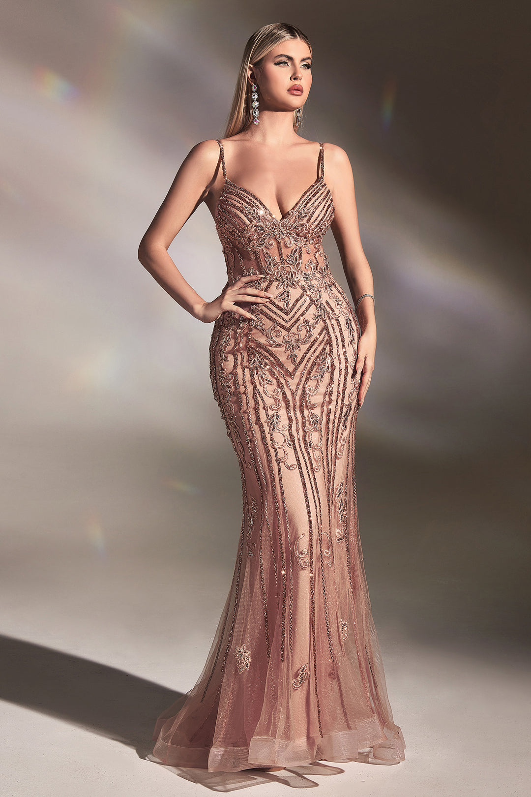 Beaded Sleeveless Mermaid Gown by Cinderella Divine CD935
