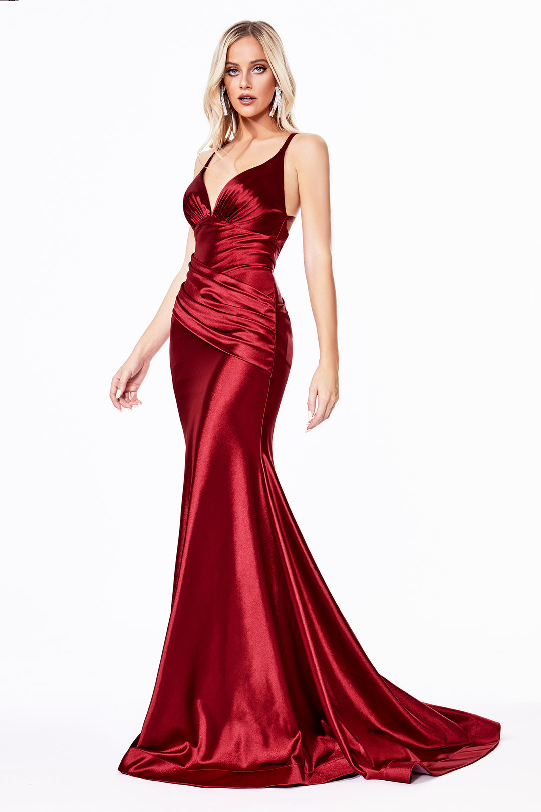 CINDERELLA DIVINE CH236 Ruched Deep Sweetheart Satin Gown