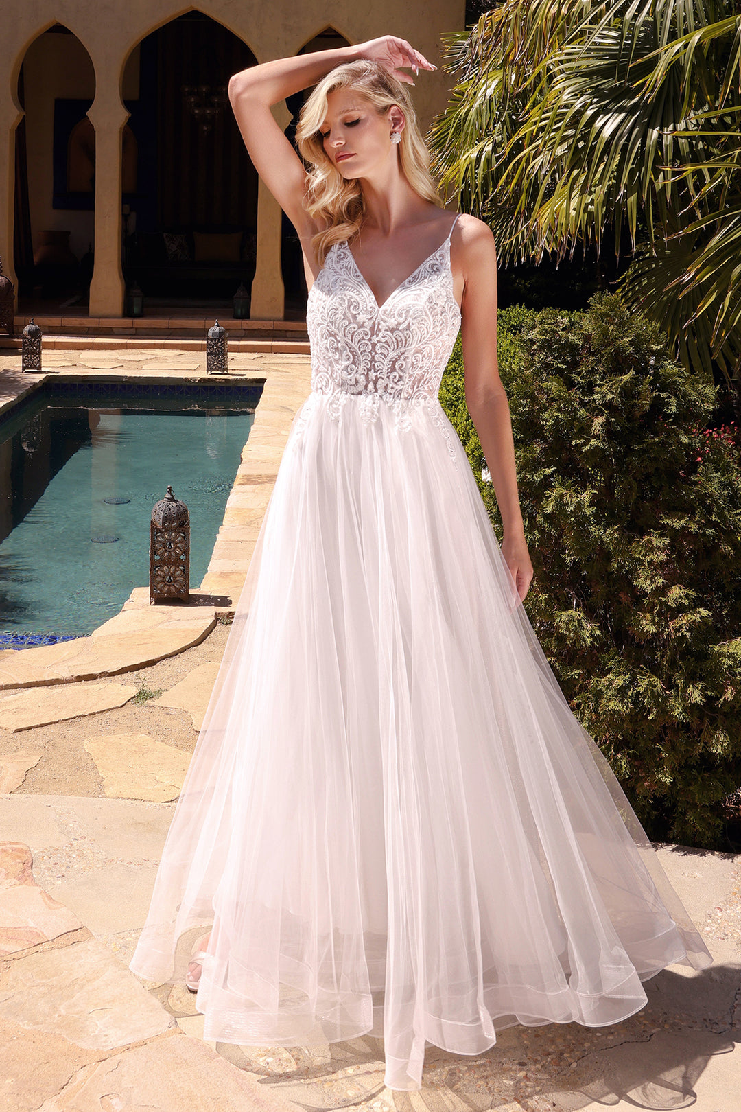 CINDERELLA DIVINE KC897W A-Line Lace Bodice Tulle Bridal Gown