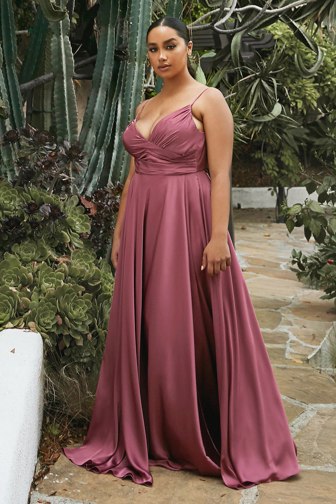 CINDERELLA DIVINE 7485C Plus Size Long Sweetheart Satin A-Line Dress