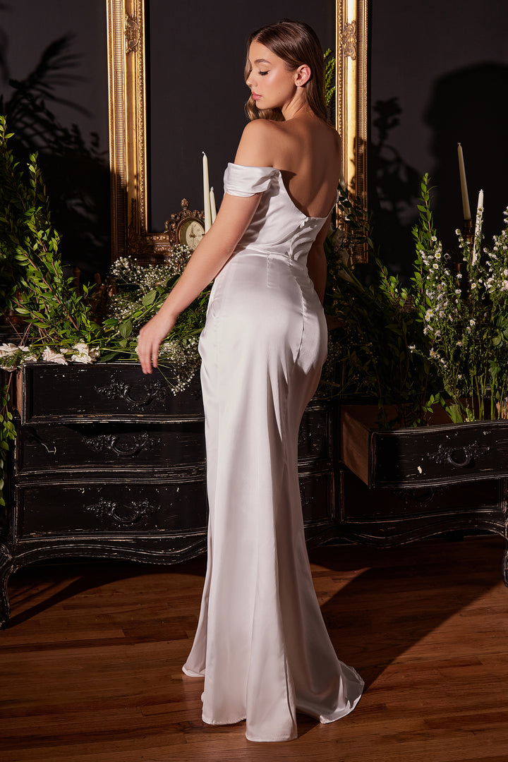 CINDERELLA DIVINE 7492W Off-Shoulder Satin Corset Bridal Gown