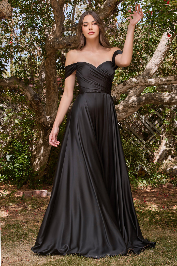 CINDERELLA DIVINE 7493 Off-Shoulder Satin Evening Dress