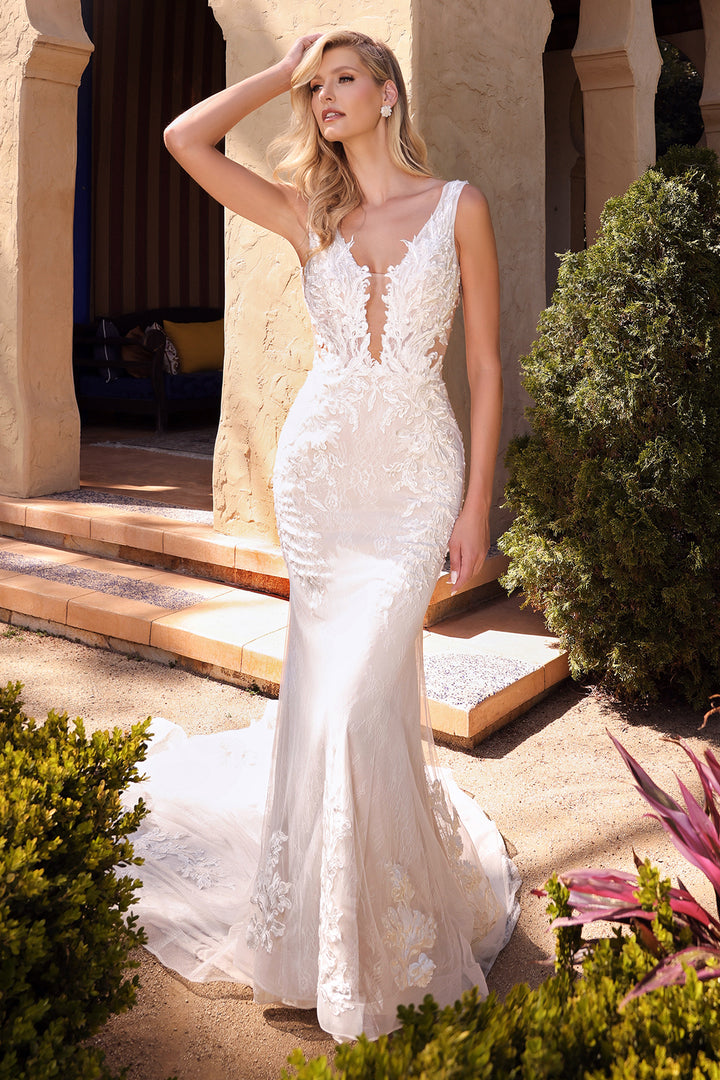 CINDERELLA DIVINE A1072W Sleeveless Lace Applique Mermaid Bridal Gown