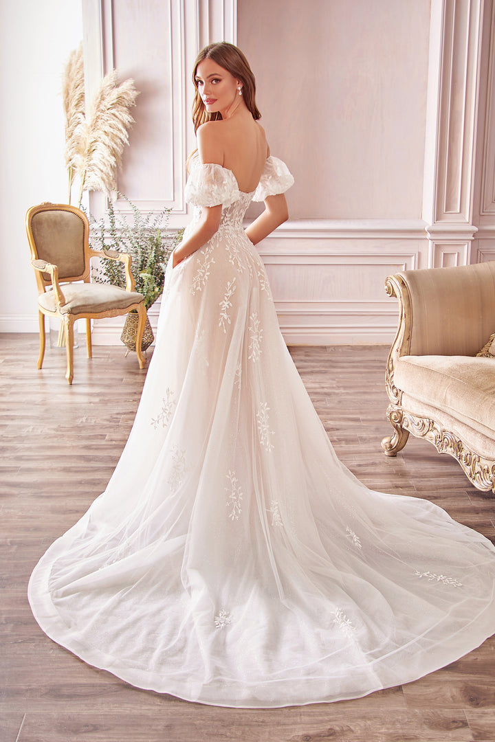CINDERELLA DIVINE A1014 Off-Shoulder Detachable Puff Sleeves Bridal Gown