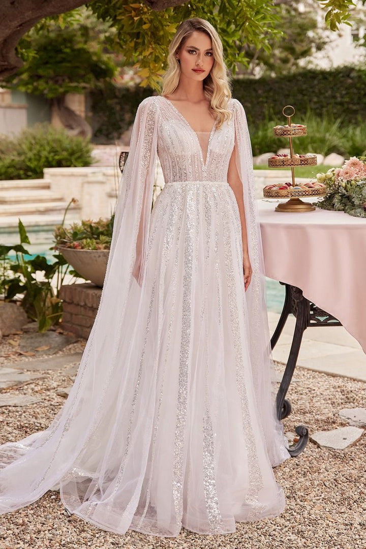 CINDERELLA DIVINE CD852W A-Line Long Sleeves  Bridal Gown