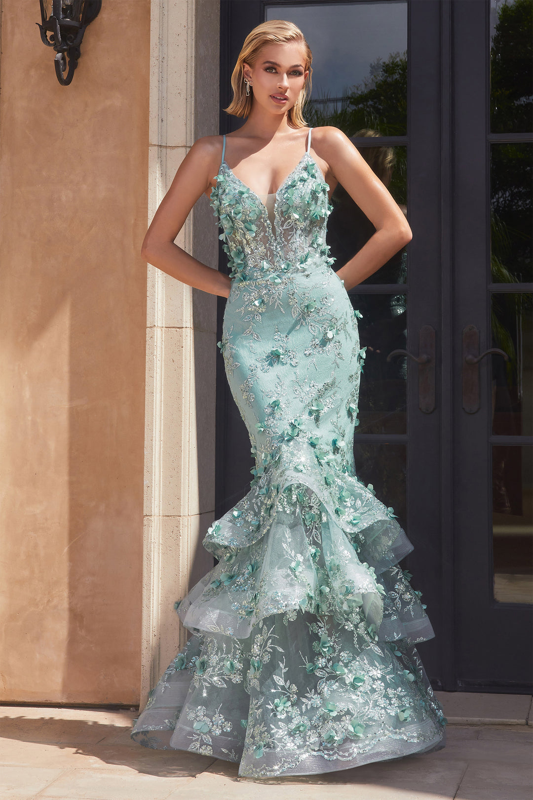 CINDERELLA DIVINE CC2288 Fitted Floral Mermaid Gown