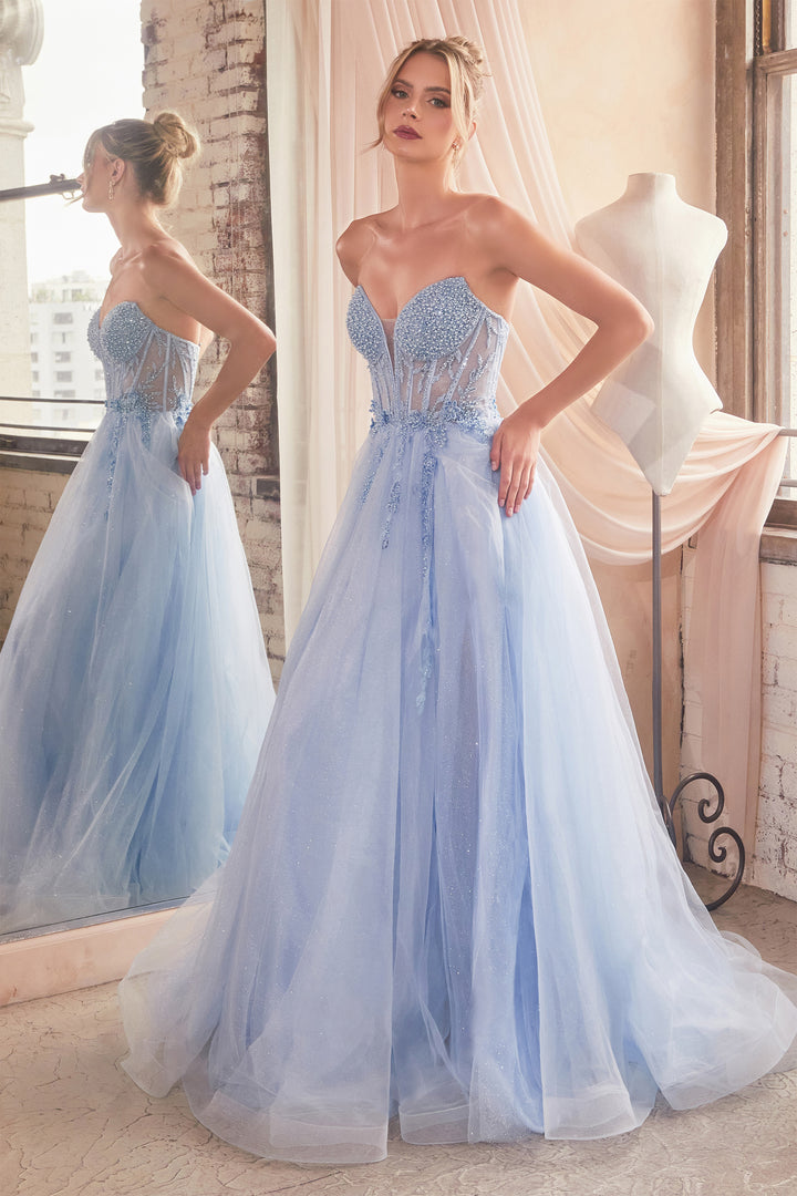 CINDERELLA DIVINE CD0230 Strapless Beaded Tulle Gown
