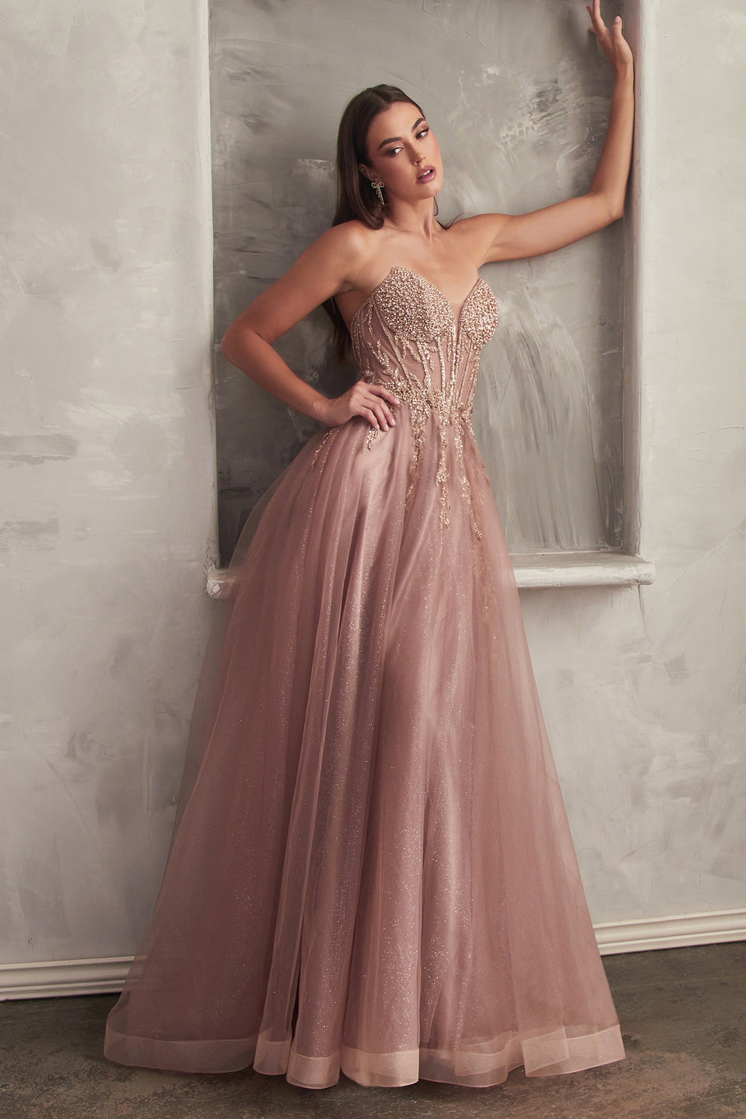 CINDERELLA DIVINE CD0230 Strapless Beaded Tulle Gown
