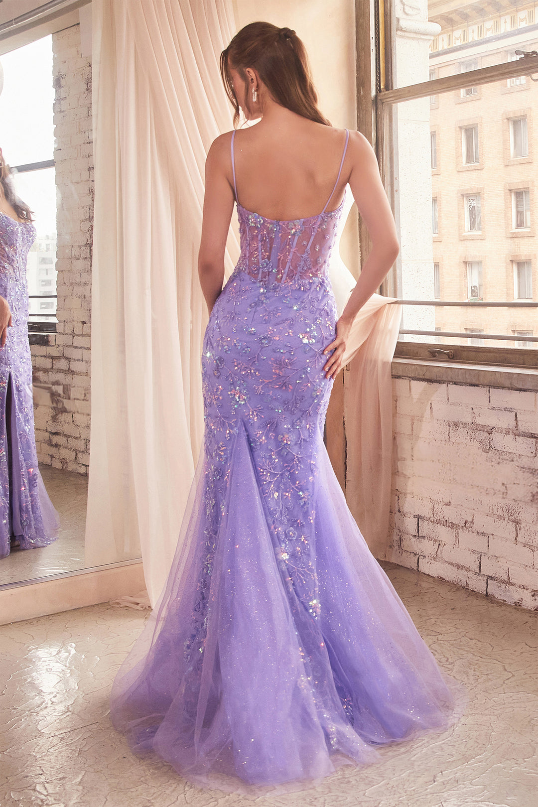 CINDERELLA DIVINE CR868 Fitted Flare Sequin Gown with Slit