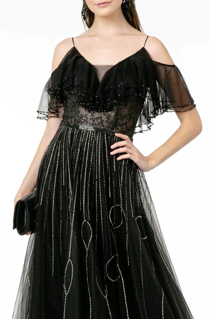 GLS BY GLORIA GL1809 Mesh-Layered Top A-Line Evening Dress