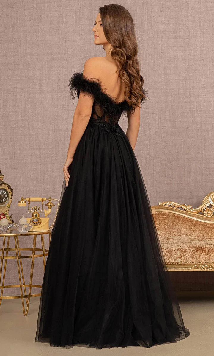 GLS BY GLORIA GL3138 Feathered Off-Shoulder Evening Dress