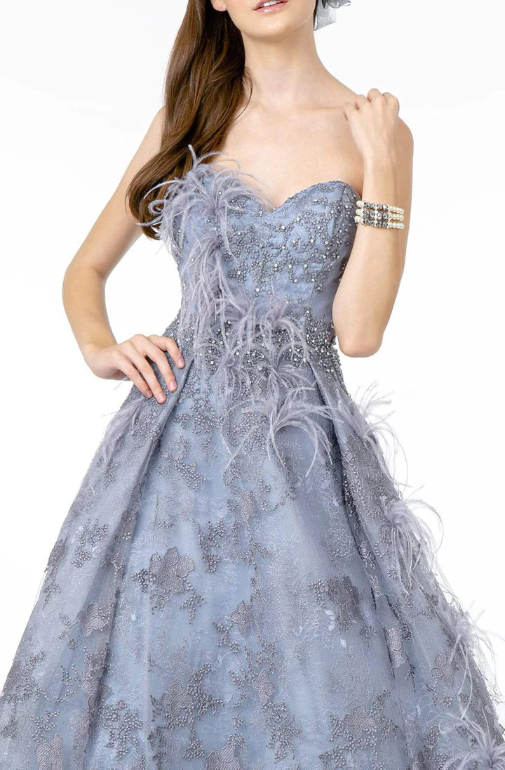 GLS BY GLORIA GL1834 Feather Embellished Strapless Ballgown