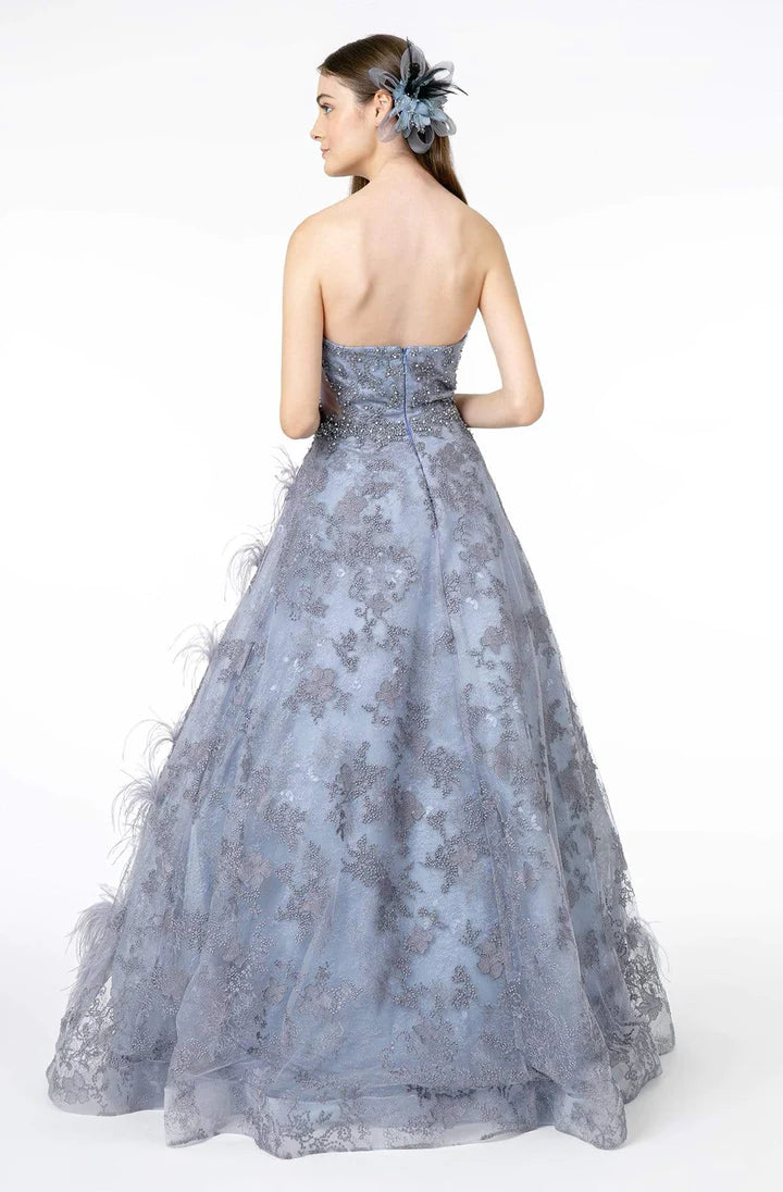 GLS BY GLORIA GL1834 Feather Embellished Strapless Ballgown