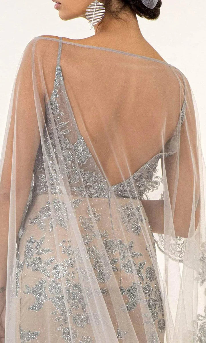 GLS BY GLORIA GL1925 Glitter Embellished Dress with Cape