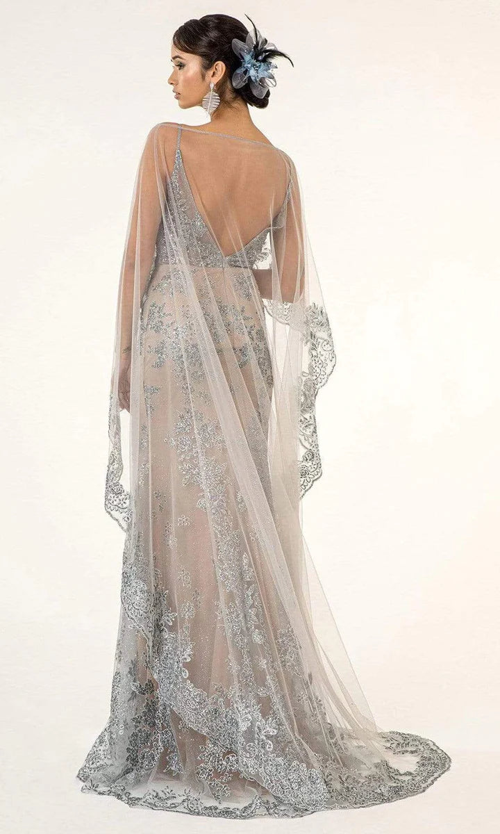 GLS BY GLORIA GL1925 Glitter Embellished Dress with Cape