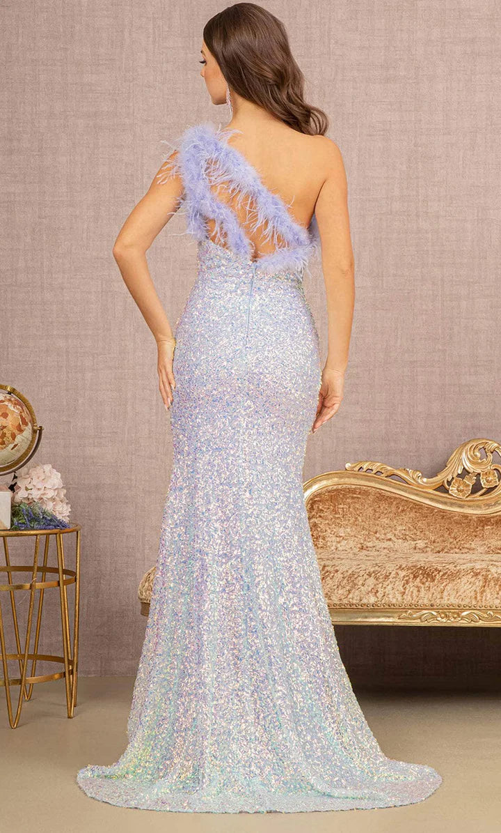 GLS BY GLORIA GL3165 Feathered Asymmetrical Prom Dress