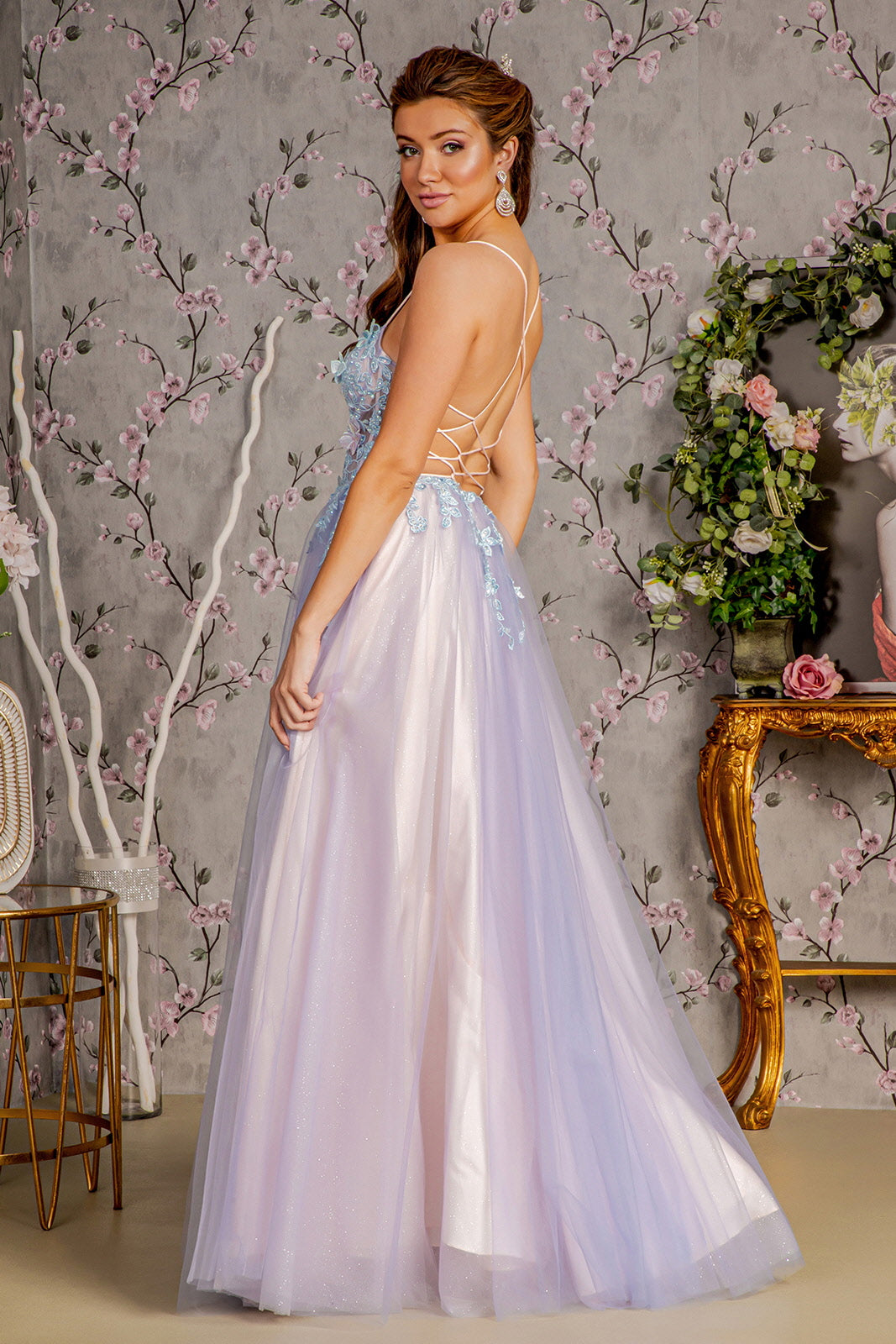 GLS BY GLORIA GL3252 Open Back 3-D Butterfly Prom Gown