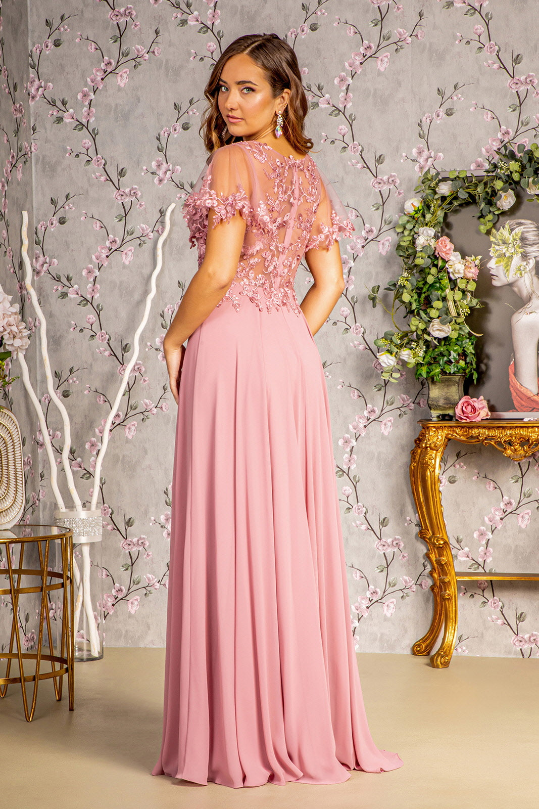 GLS BY GLORIA GL3352 V-Neck Floral Formal Dress