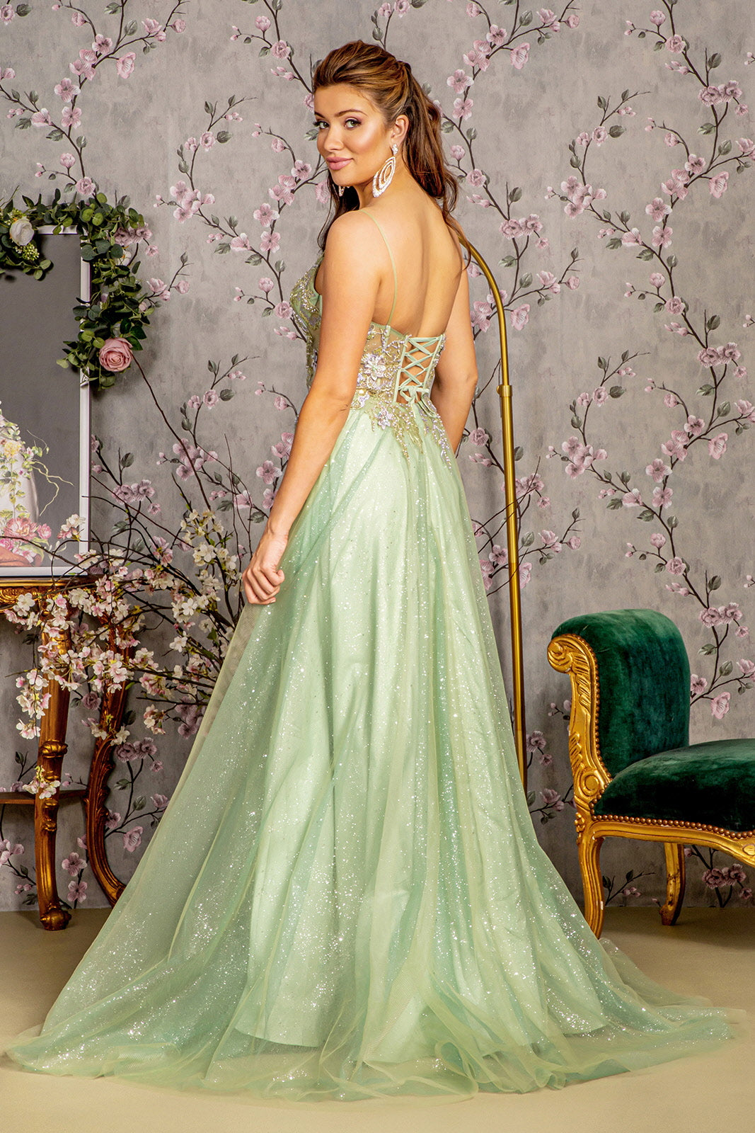 GLS BY GLORIA GL3377 Lace Applique Sleeveless Prom Gown