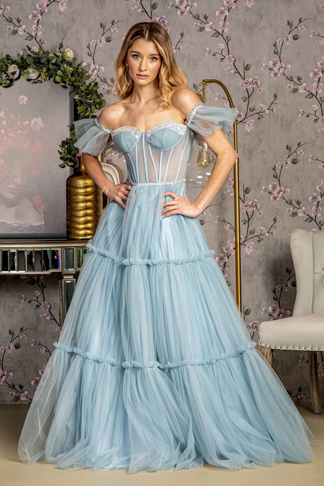 GLS BY GLORIA GL3453 Off-Shoulder Corset Evening Dress