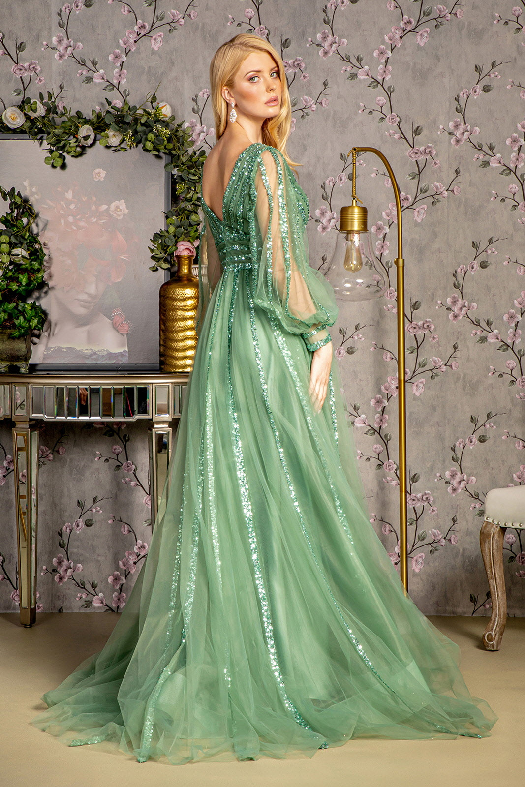 GLS BY GLORIA GL3495 V-Neck Empire Evening Dress