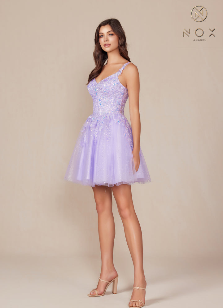 Nox Anabel H846 Applique Corset Bodice Tulle Short Dress