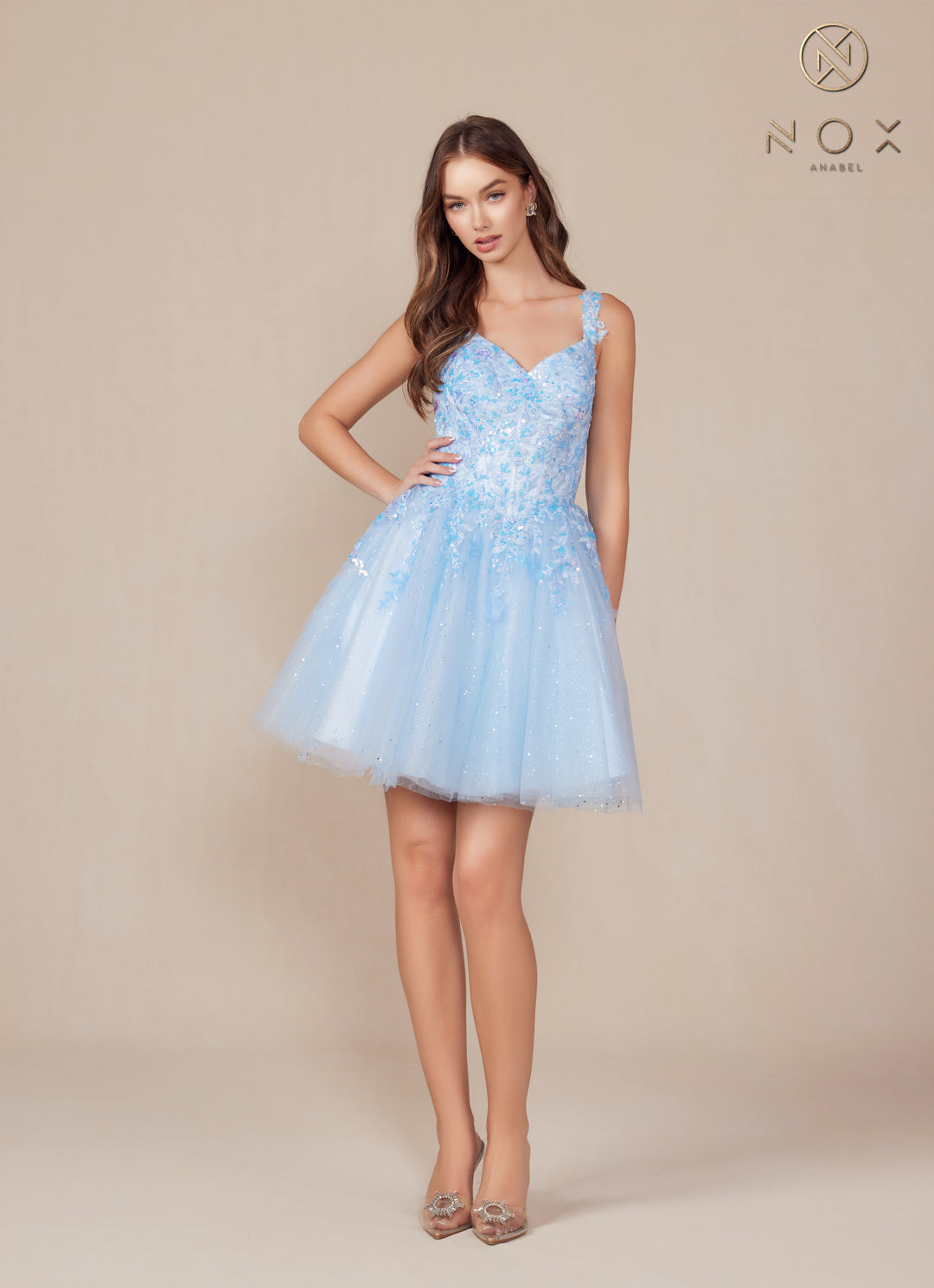 Nox Anabel H846 Applique Corset Bodice Tulle Short Dress