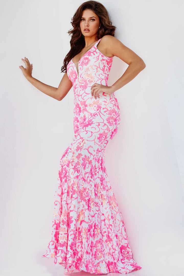 Jovani 08257 Sleeveless Plunging Sweetheart Sequin Gown