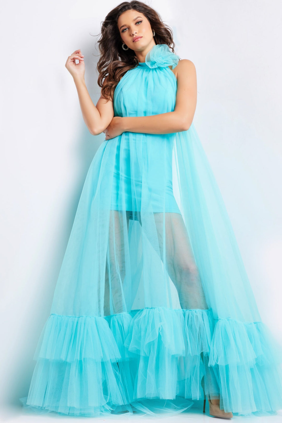 Jovani 38720 Floral Applique Tulle Prom Dress