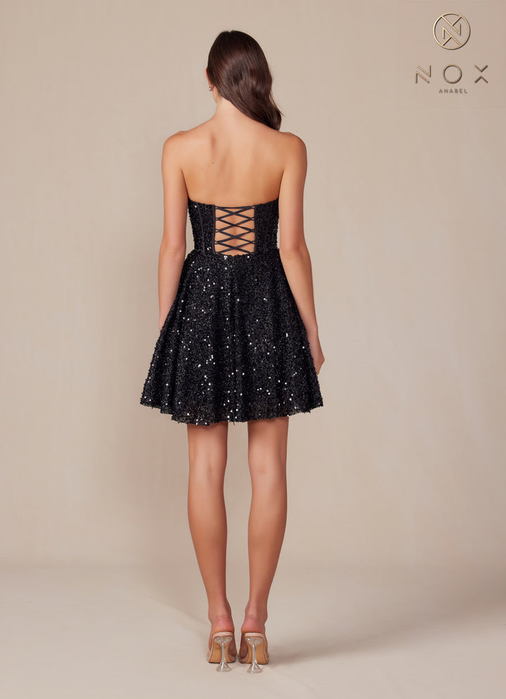 Nox Anabel A843 Strapless Sweetheart Sequin Short Dress