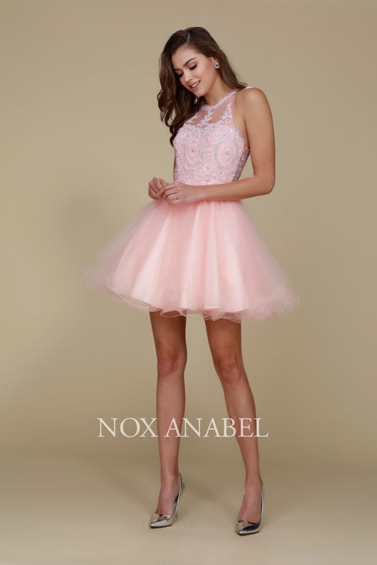 NOX ANABEL B652 Embroidered Bodice Tulle Short Cocktail Dress