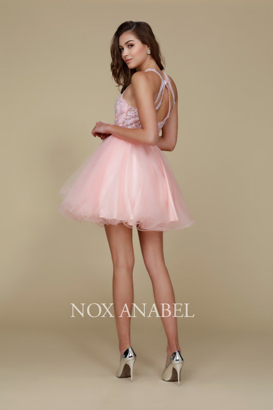 NOX ANABEL B652 Embroidered Bodice Tulle Short Cocktail Dress