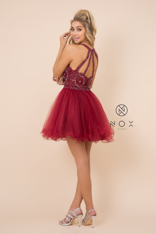 NOX ANABEL B652 Embroidered Bodice Tulle Short Cocktail Dress