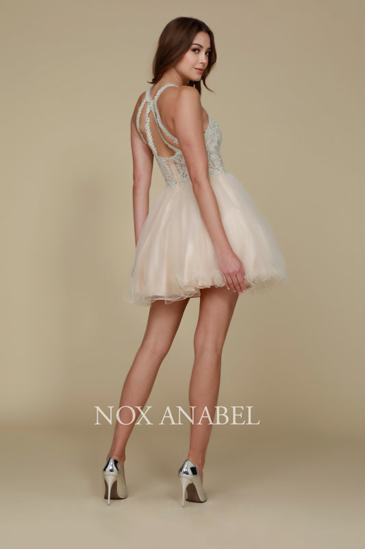 NOX ANABEL B652 Embroidered Bodice Tulle Short Cocktail Dress