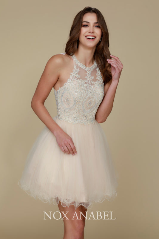 NOX ANABEL B652 Embroidered Bodice Tulle Short Cocktail Dress