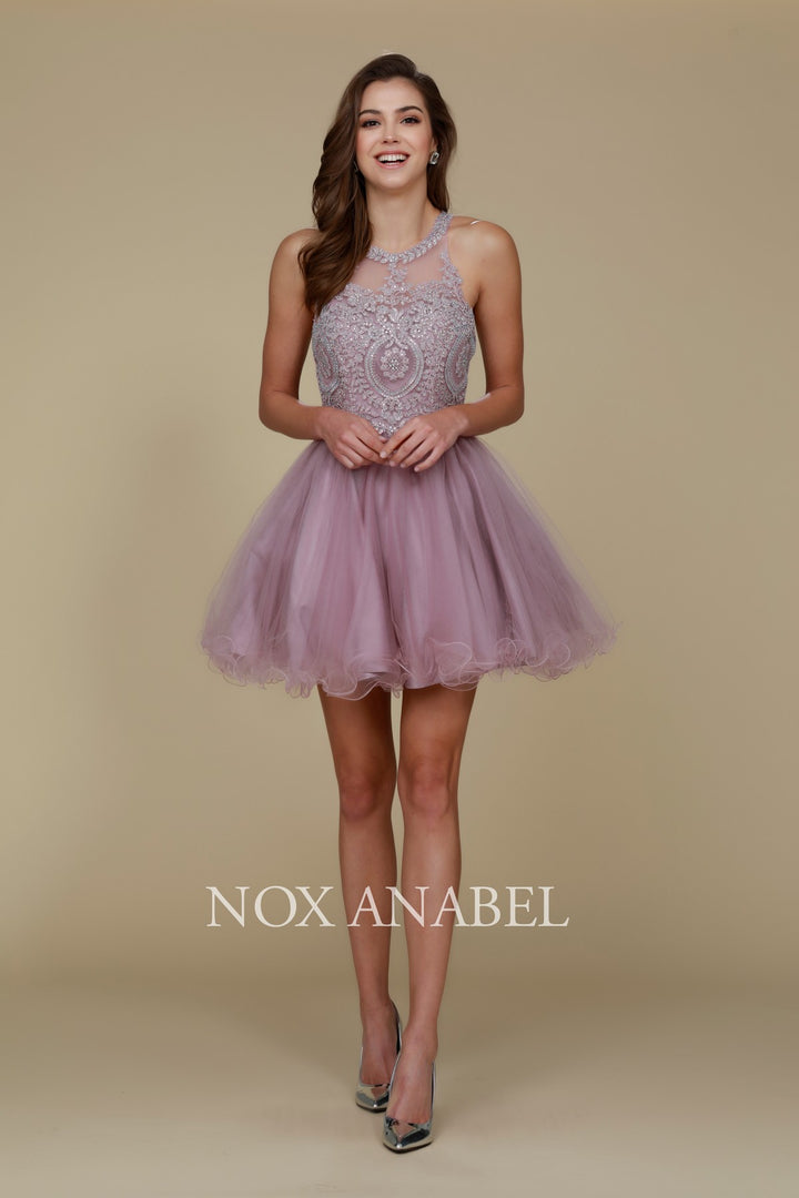 NOX ANABEL B652 Embroidered Bodice Tulle Short Cocktail Dress