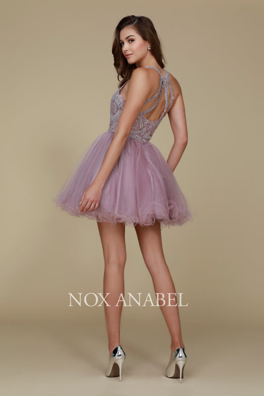 NOX ANABEL B652 Embroidered Bodice Tulle Short Cocktail Dress