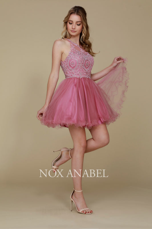 NOX ANABEL B652 Embroidered Bodice Tulle Short Cocktail Dress