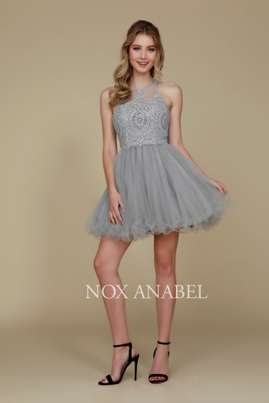 NOX ANABEL B652 Embroidered Bodice Tulle Short Cocktail Dress