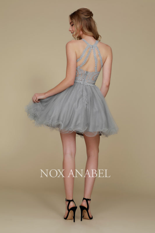 NOX ANABEL B652 Embroidered Bodice Tulle Short Cocktail Dress