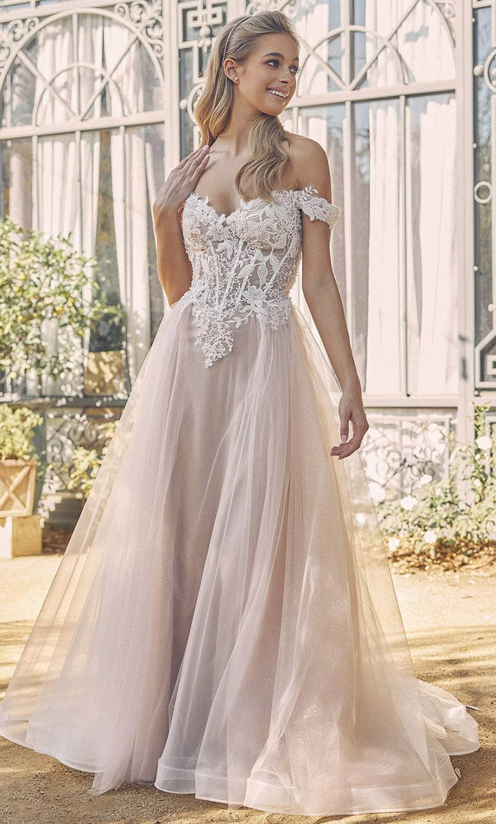 NOX ANABEL C1107W Glitter Tulle Off-Shoulder A-line Wedding Dress