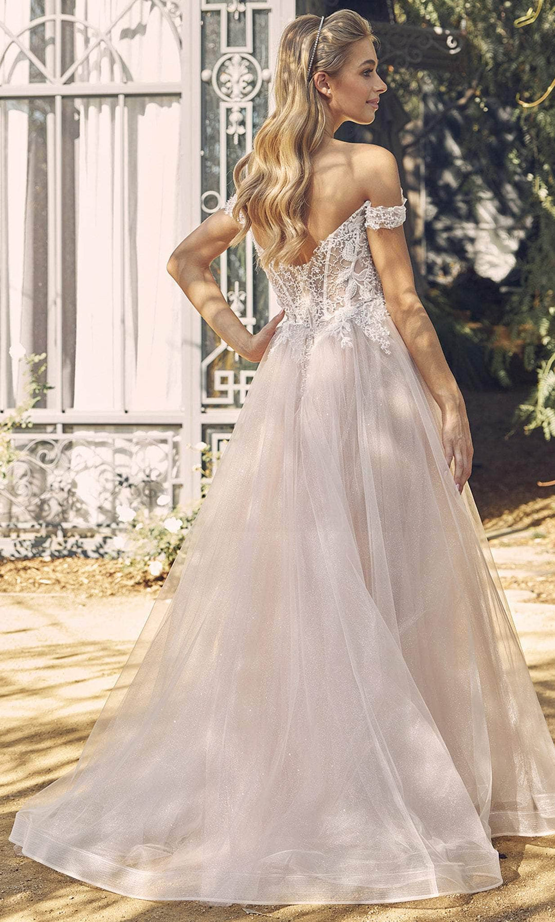 NOX ANABEL C1107W Glitter Tulle Off-Shoulder A-line Wedding Dress