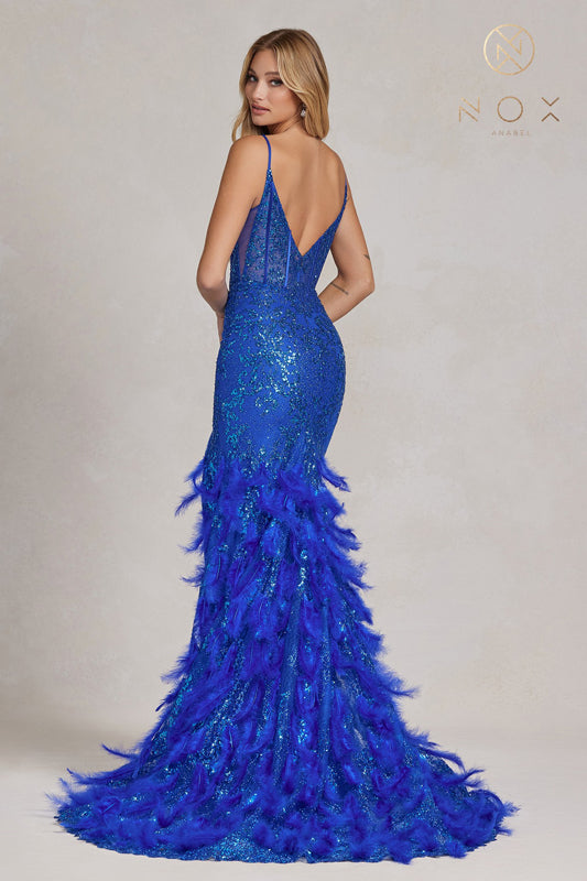 Nox Anabel C1119 - Feather Fringed Evening Dress