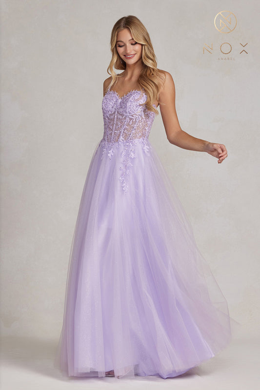 NOX ANABEL F1087 Embroidered Sweetheart Tulle Gown