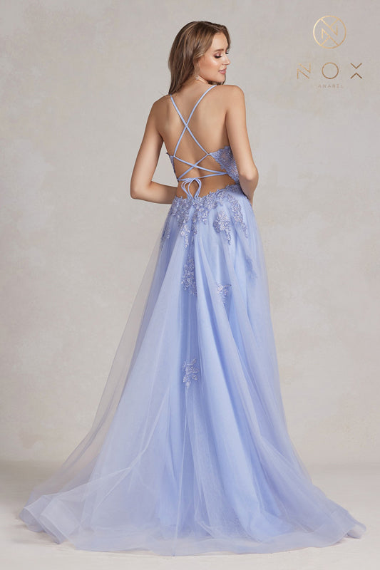 NOX ANABEL G1149 Floral Applique Tulle A-Line Gown