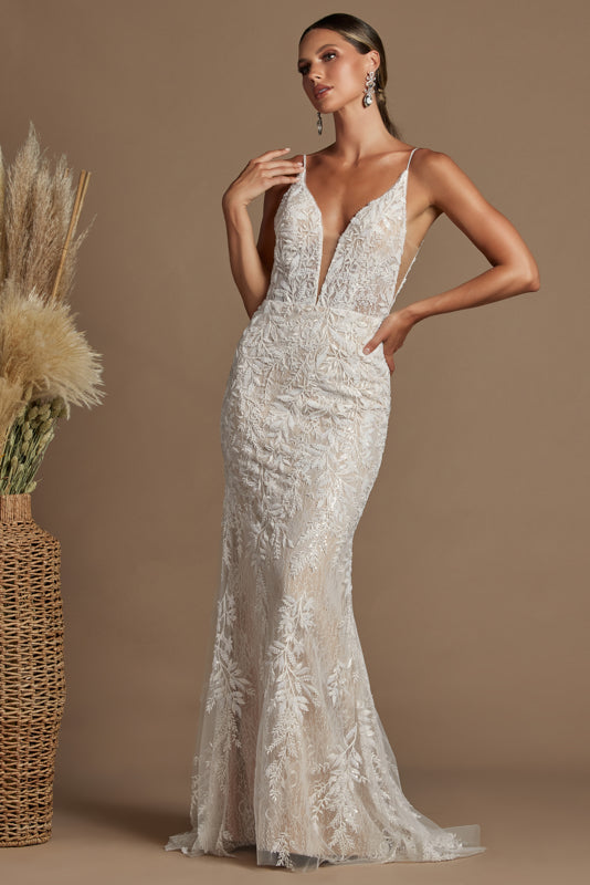 NOX ANABEL JE915 Fitted V-Neck Beaded Lace Bridal Gown