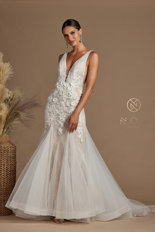 NOX ANABEL JE917 Floral Applique Mermaid Bridal Gown