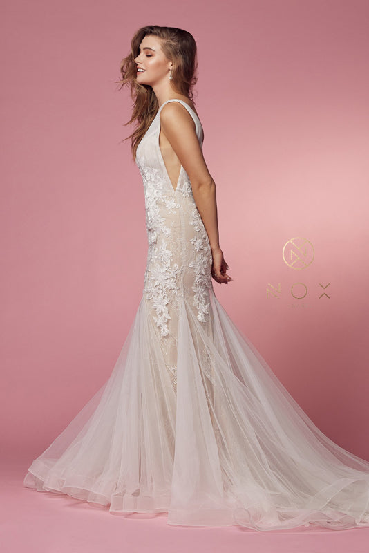 NOX ANABEL JE917 Floral Applique Mermaid Bridal Gown